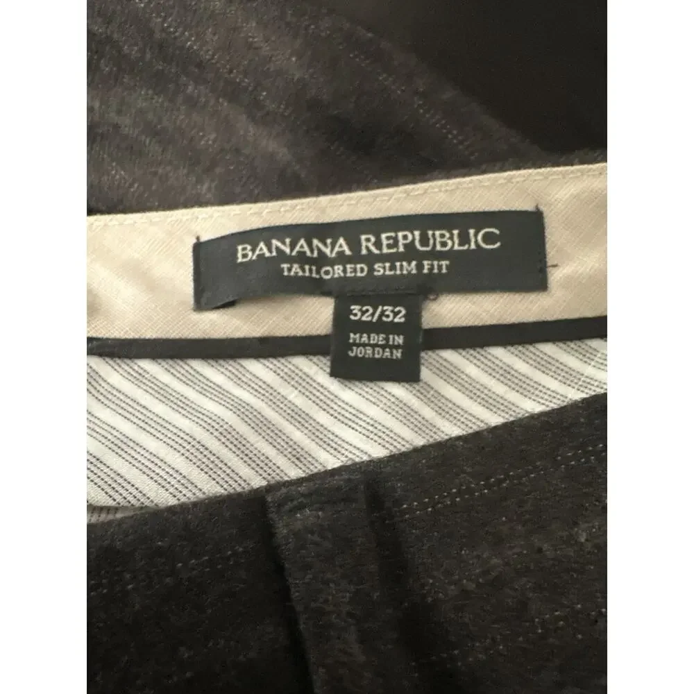 Banana Republic Tailored Slim Fit Wool Dress Pants Men 32x32 Charcoal Stripe